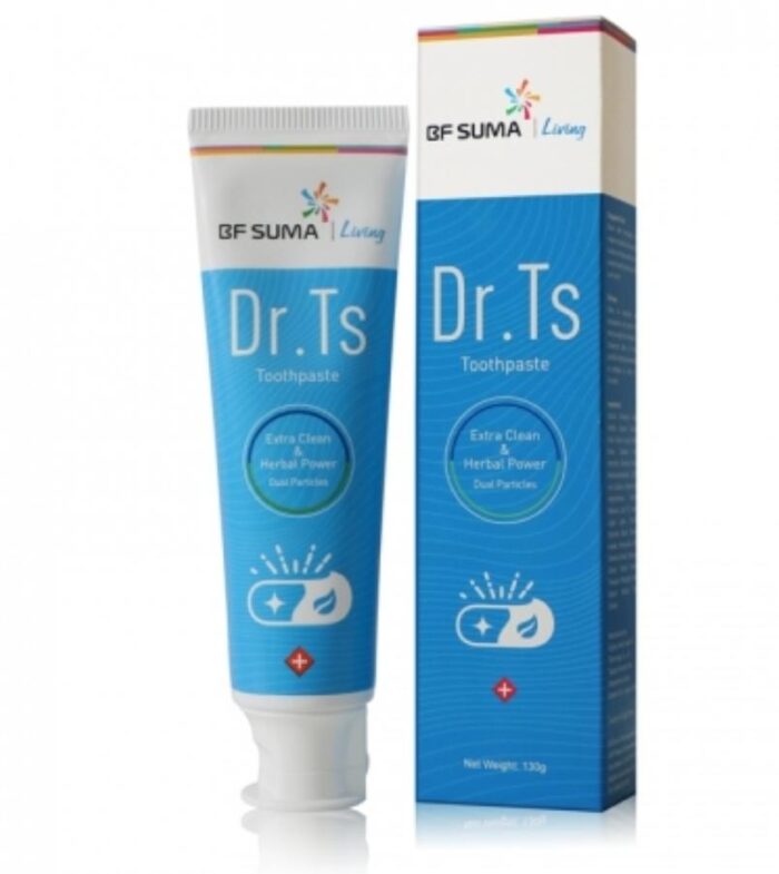 What is BF Suma Dr.T Tooth Paste BF Suma Dr.T Tooth paste is a natural herbal toothpaste providing 4D cares for your teeth. Dr.Ts contains ingredients will give you an overall oral protection. Blue cleaning factor ensures thorough cleaning, strenthens enamel and prevents cavities. Green herbal factor, incluing notoginseng, green tea and lonicera japonic, can nourish teeth and gums, freshen breath and reduce inflammation. Benefits of BF Suma Dr.T Tooth Paste Clean Teeth Prevent Cavities Strengthen Enamel Why Choose BF Suma Dr.T Tooth Paste Double Active Factor - Blue cleaning factor and green herbal factor, super cleaning for oral environment. 4D Care - Ensure thorough cleaning prevent cavities nourish teeth freshen breath.